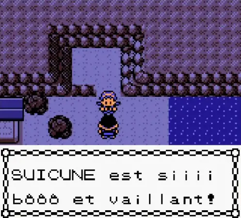 screen du jeu où Eusine dit "suicune est siiii bôôô et vaillant !"